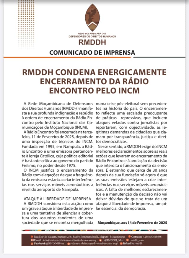 RMDDH CONDENA ENERGICAMENTE ENCERRAMENTO DA RÁDIO ENCONTRO PELO INCM