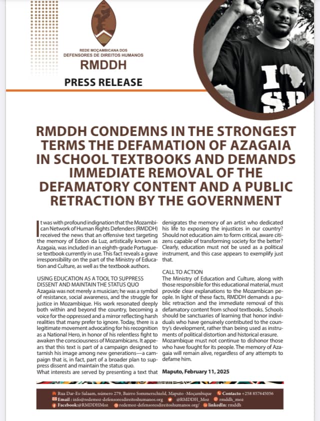 RMDDH CONDEMNS IN THE STRONGEST TERMS THE DEFAMATION OF AZAGAIA IN SCHOOL TEXTBOOKS AND DEMANDS IMMEDIATE REMOVAL OF THE DEFAMATORY CONTENT AND A PUBLIC RETRACTION BY THE GOVERNMENT